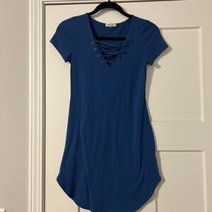 Heart & Hips Blue V-Neck Mini Dress